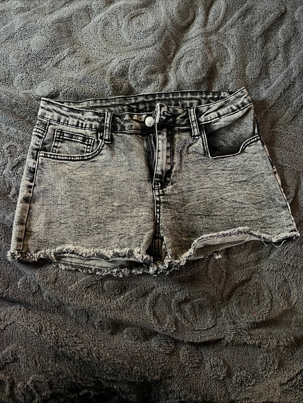 SHEIN Grey Washed Distressed Denim Shorts